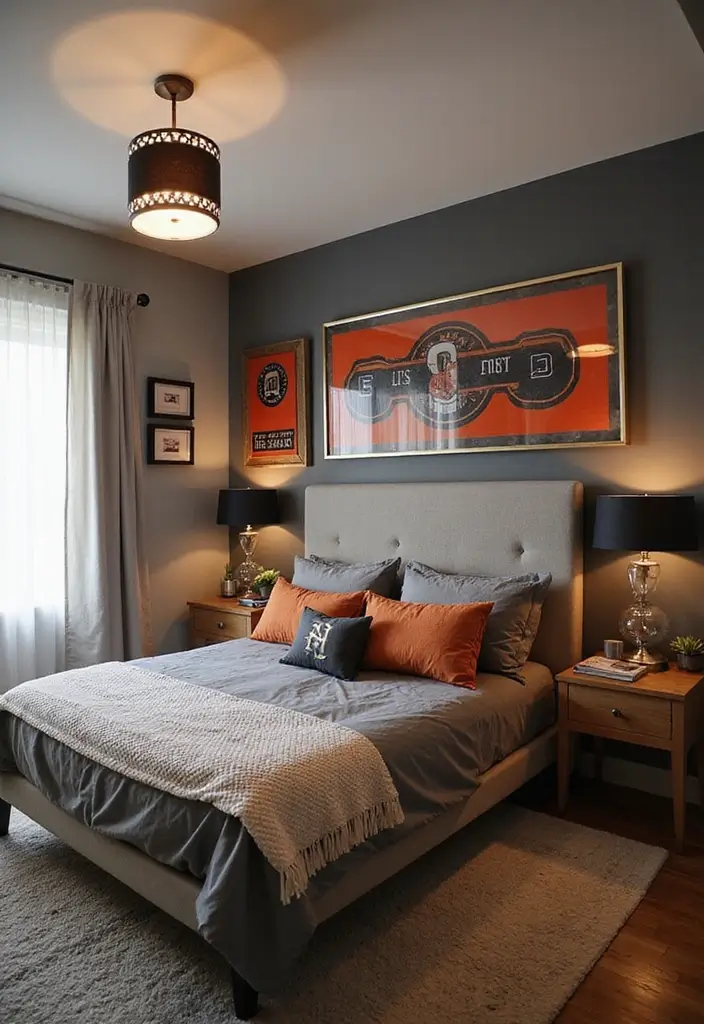 27 Birthday Bedroom Decorations for Him Ideas That Feel Romantic and Thoughtful - 24. His Favorite Sports Team Decor