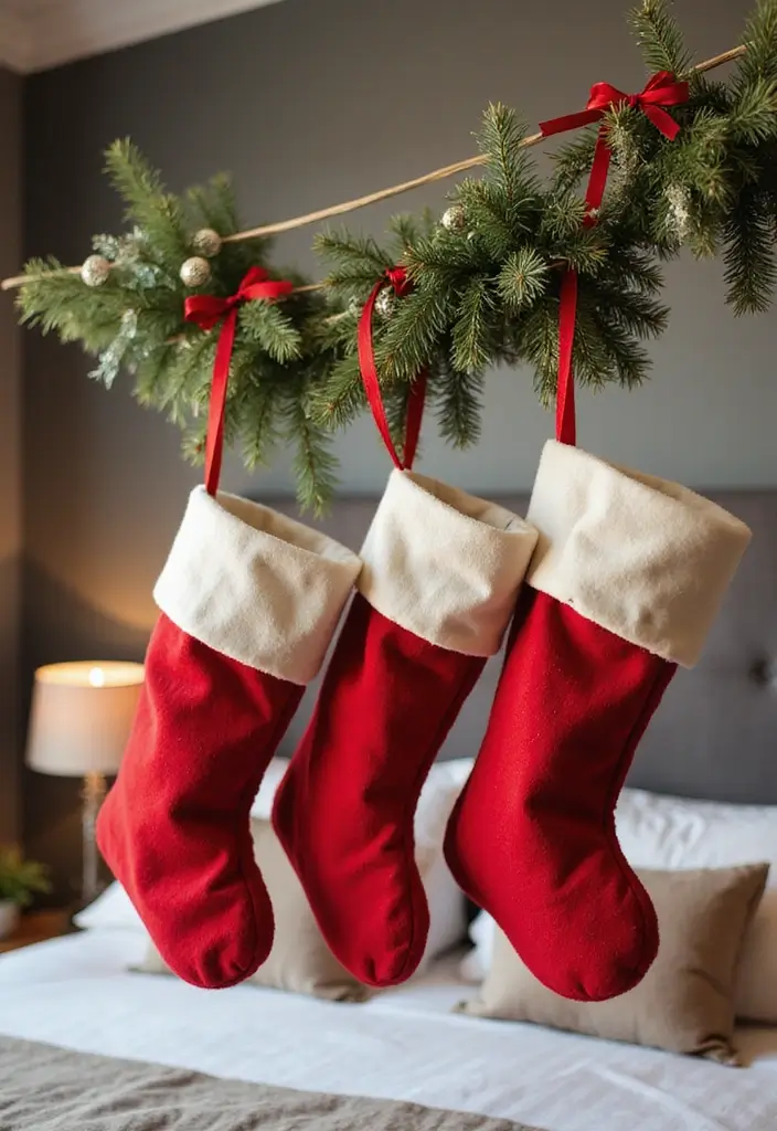 27 Christmas Decor for Bedroom Ideas That Bring Festive Magic - 10. Themed Christmas Stockings