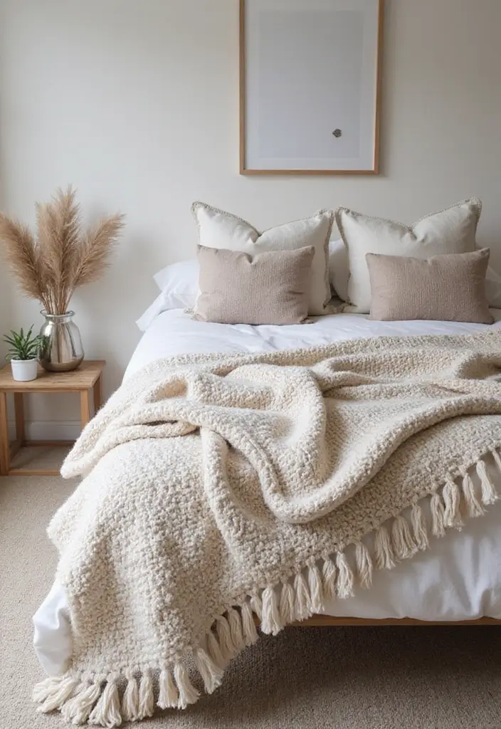 27 Cream and Beige Bedroom Ideas That Are Calm & Timeless - 19. Playful Textures