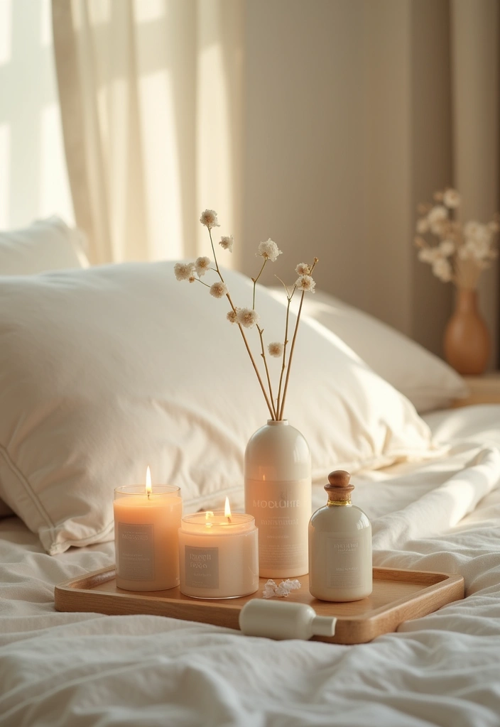 27 Cream and Beige Bedroom Ideas That Are Calm & Timeless - 22. Calming Scents