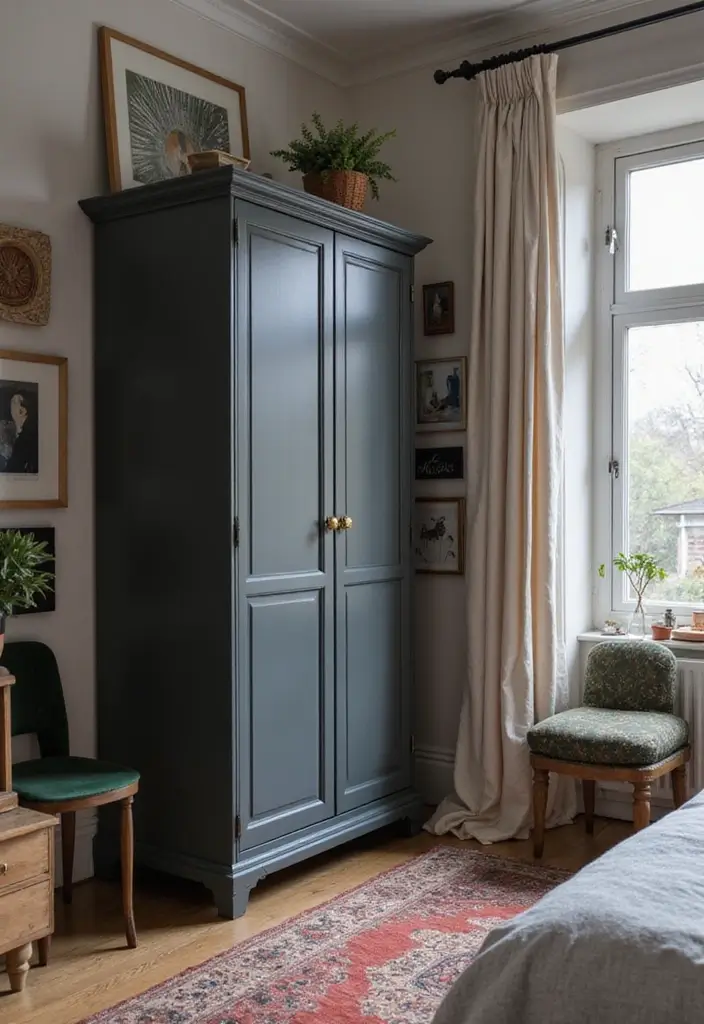 27 Dark Grey Wardrobe Bedroom Ideas That Feel Sleek and Elegant - 15. Personal Touches with Art