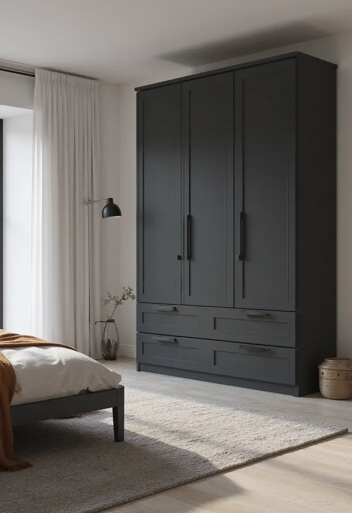 27 Dark Grey Wardrobe Bedroom Ideas That Feel Sleek and Elegant - 23. Floating Bed with Matching Wardrobe