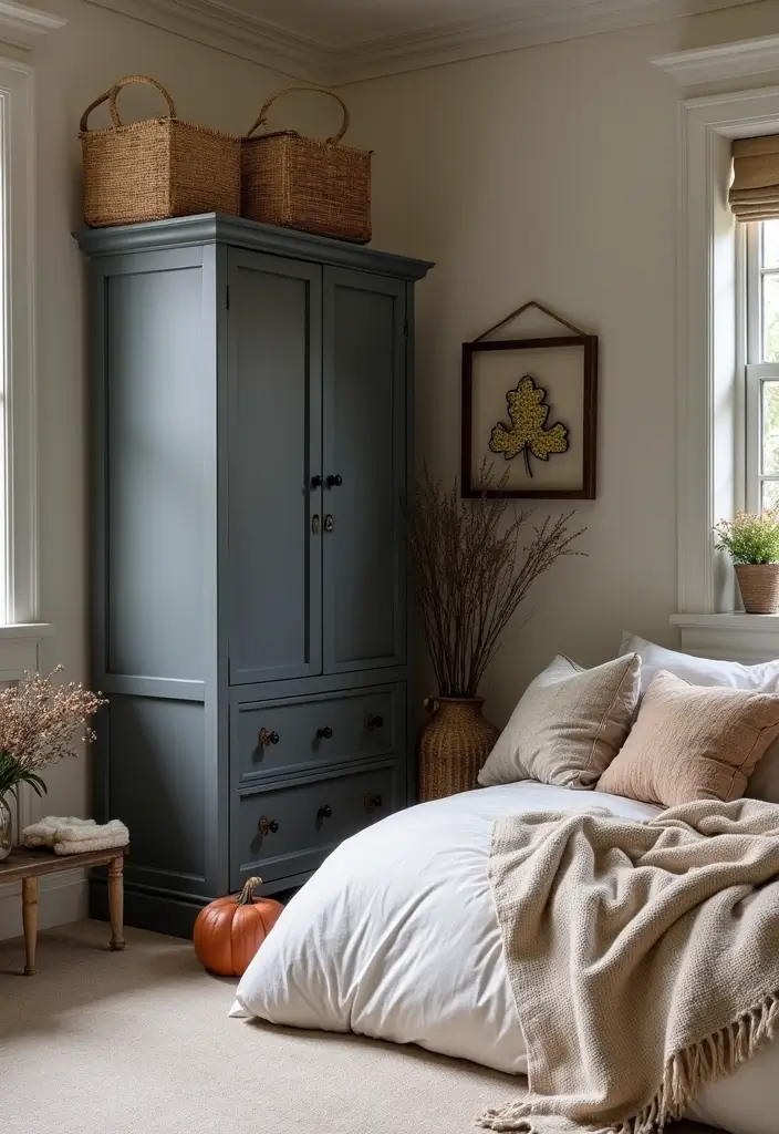 27 Dark Grey Wardrobe Bedroom Ideas That Feel Sleek and Elegant - 27. Seasonal Decor Swaps