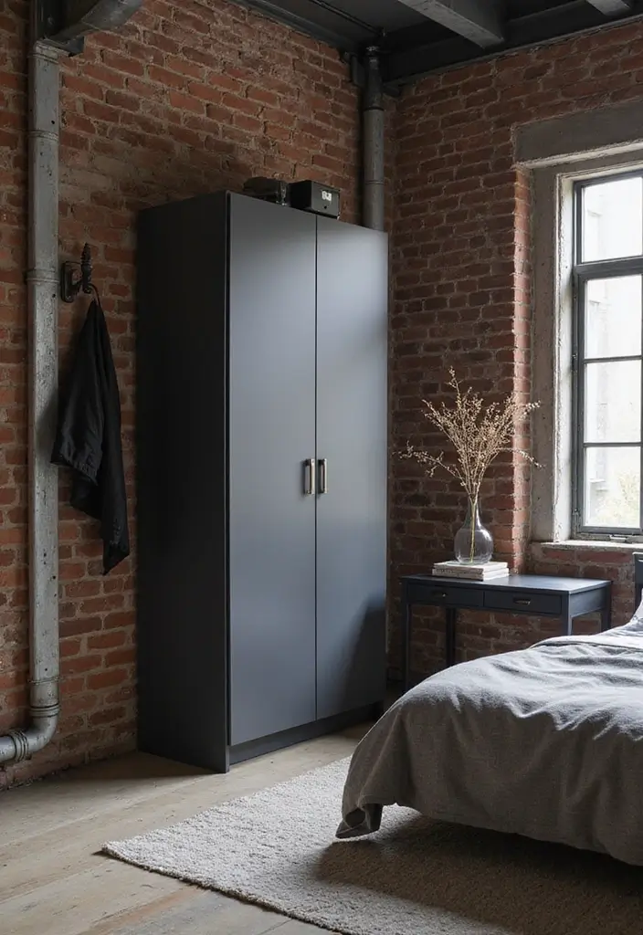 27 Dark Grey Wardrobe Bedroom Ideas That Feel Sleek and Elegant - 6. Industrial Style Meets Functionality