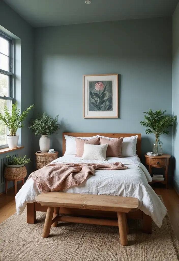 27 Duck Egg Blue Bedroom Ideas That Feel Timeless and Peaceful - 12. Duck Egg Blue and Earthy Tones