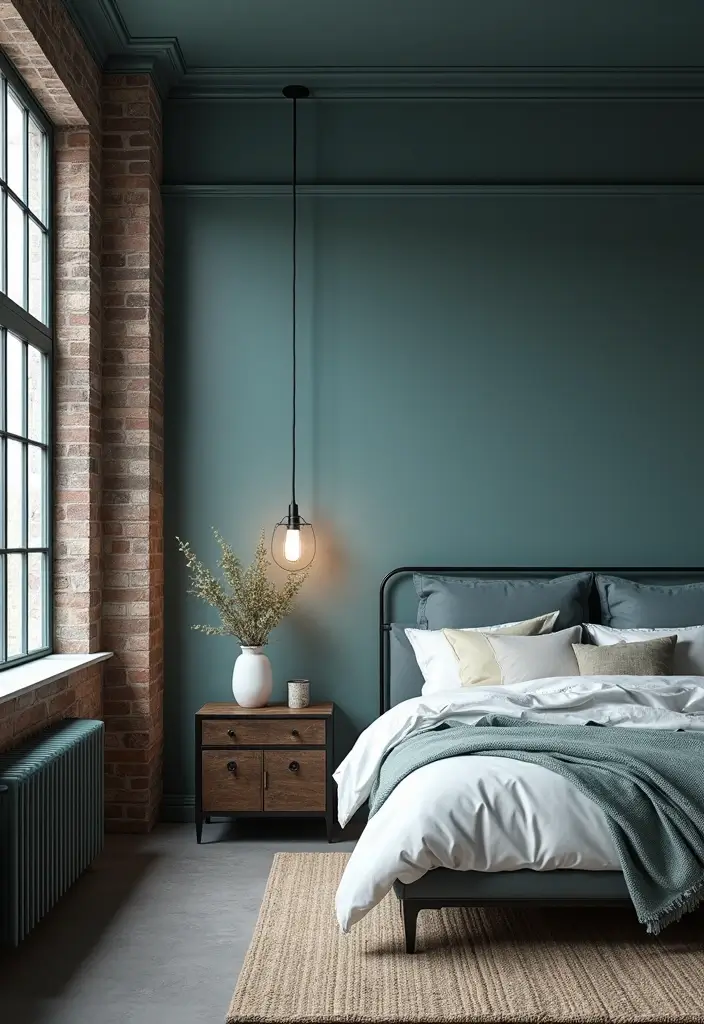 27 Duck Egg Blue Bedroom Ideas That Feel Timeless and Peaceful - 26. Duck Egg Blue with Industrial Elements