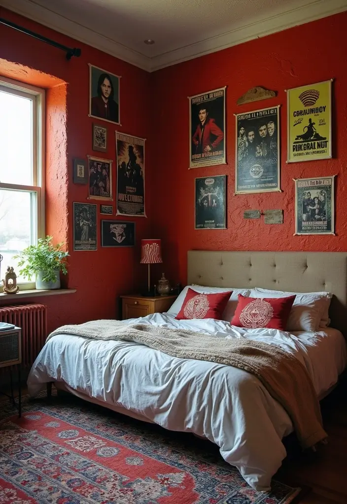 28 Band Posters on Wall Bedroom Ideas That Feel Edgy and Fun - 12. Bold Textured Accent Wall