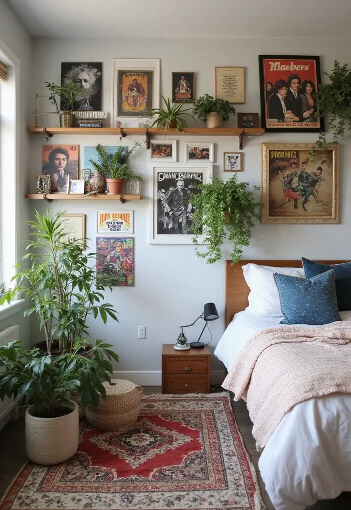 28 Band Posters on Wall Bedroom Ideas That Feel Edgy and Fun - 16. Wall-mounted Shelves with Posters