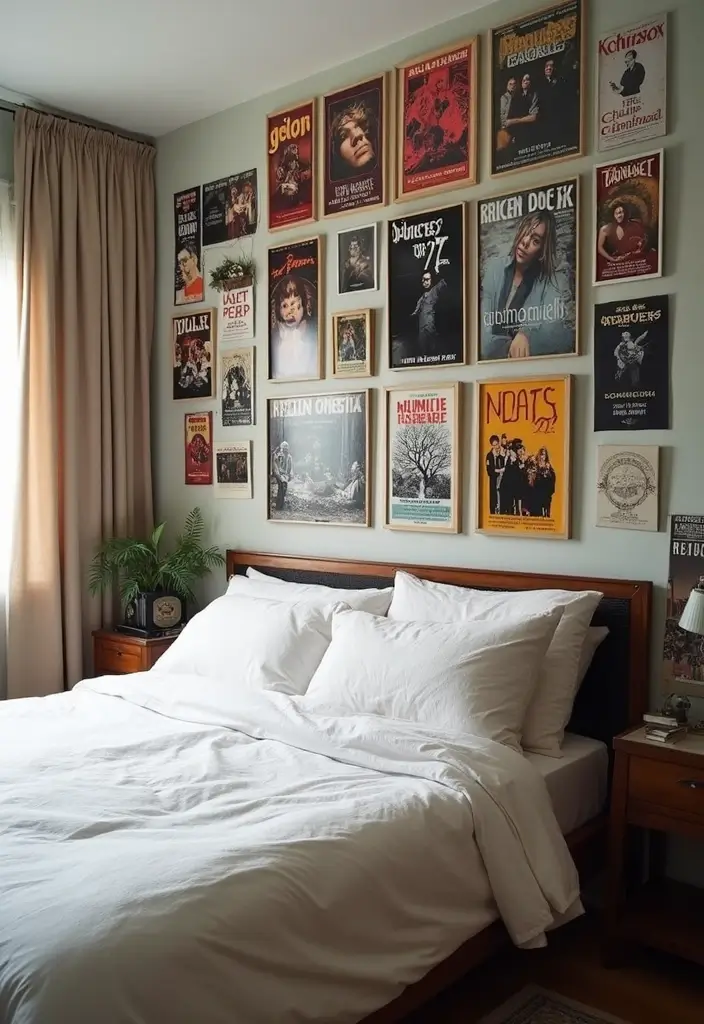 28 Band Posters on Wall Bedroom Ideas That Feel Edgy and Fun - 27. Themed Posters by Genre