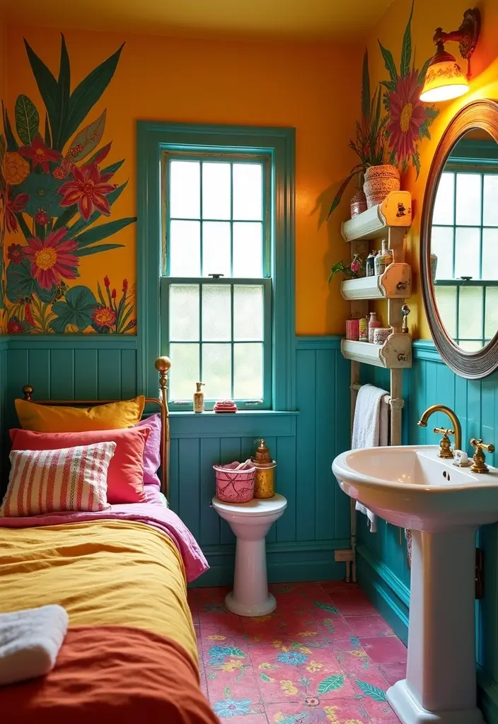 28 Bedroom With Attached Bathroom Layouts That Are Functional and Stylish - 23. Colorful Haven
