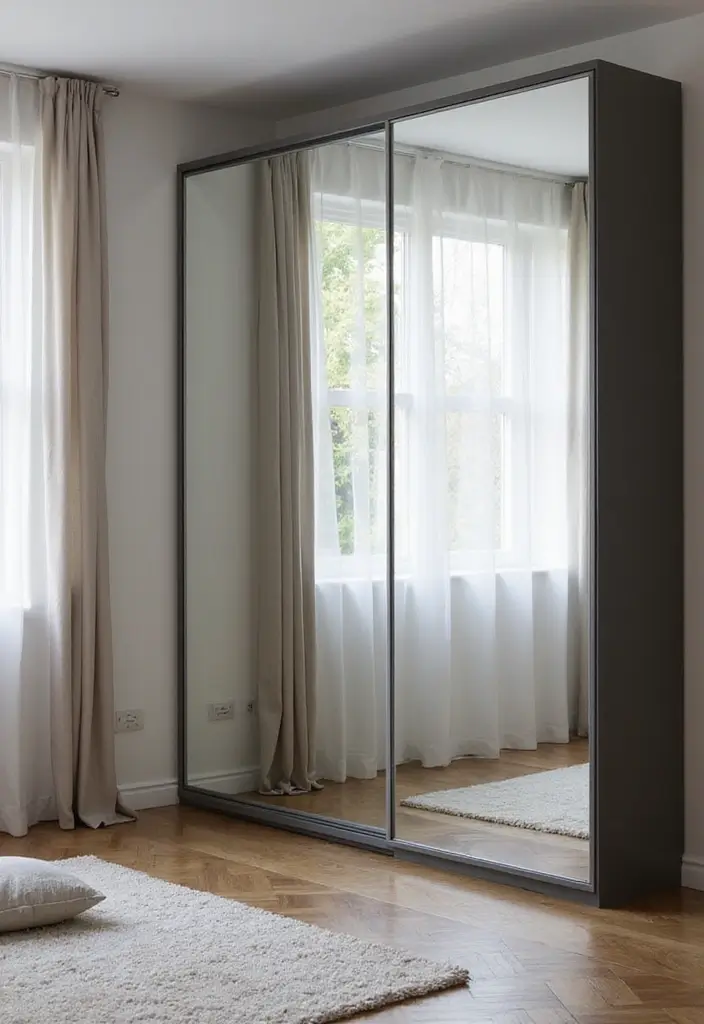 28 Glass Wardrobe Design Bedroom Ideas That Feel Clean and Modern - 7. Mirrored Glass Wardrobe