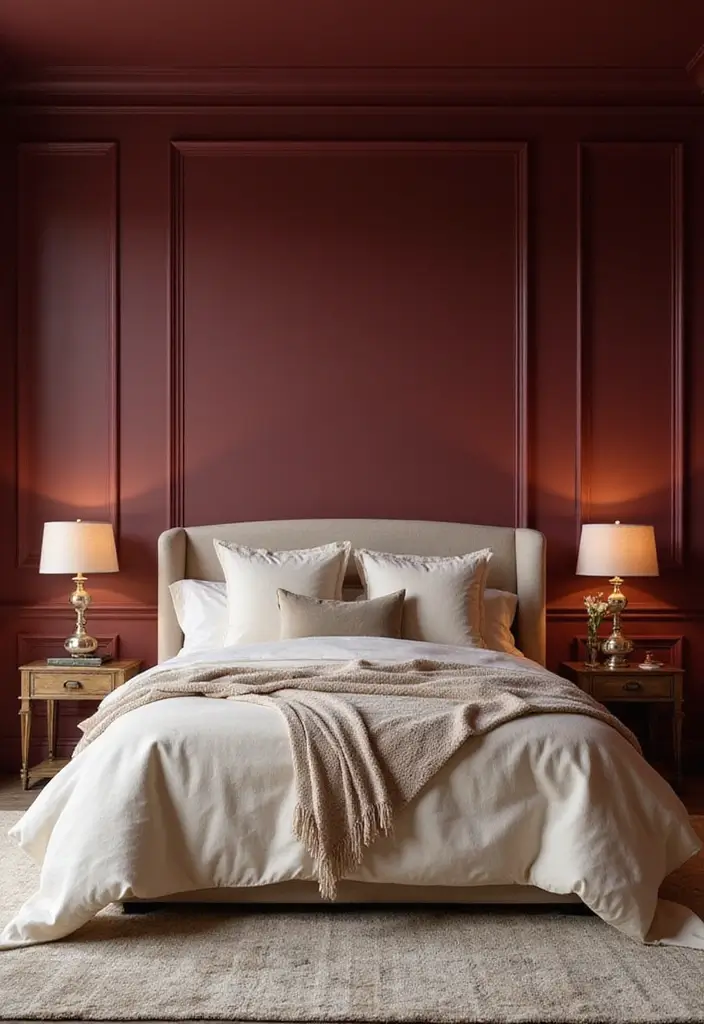 29 Dark Bedroom Wall Colors That Create a Moody and Relaxing Space - 18. Burgundy