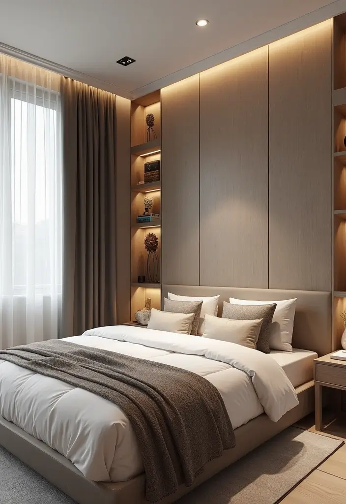 29 Wall Drop Design Bedroom Ideas That Look Sleek and Modern - 11. Recessed Wall Niches