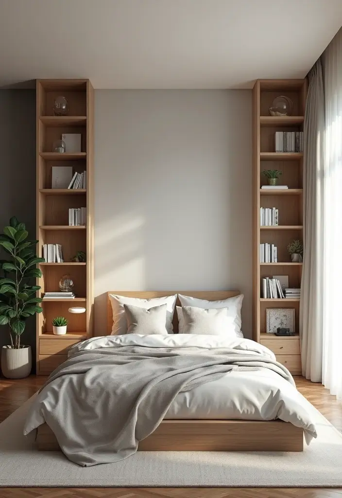 29 Wall Drop Design Bedroom Ideas That Look Sleek and Modern - 29. Minimalist Bookshelves
