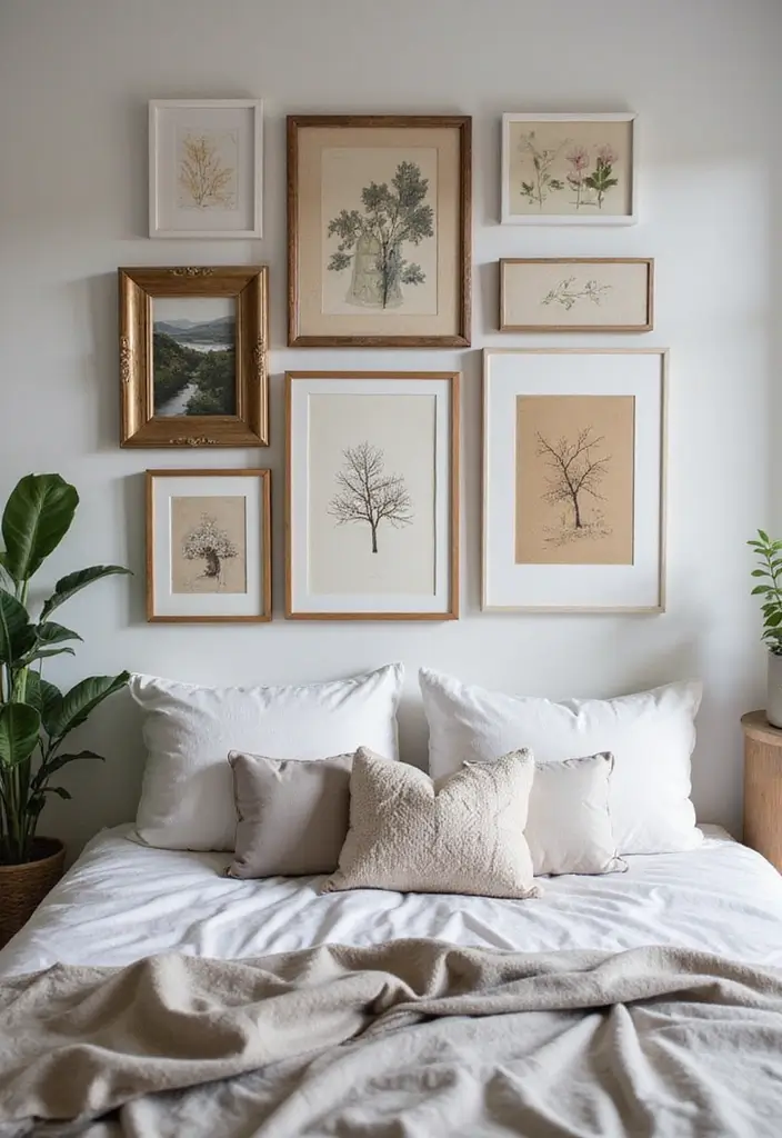 29 Wall Drop Design Bedroom Ideas That Look Sleek and Modern - 9. Layered Wall Art