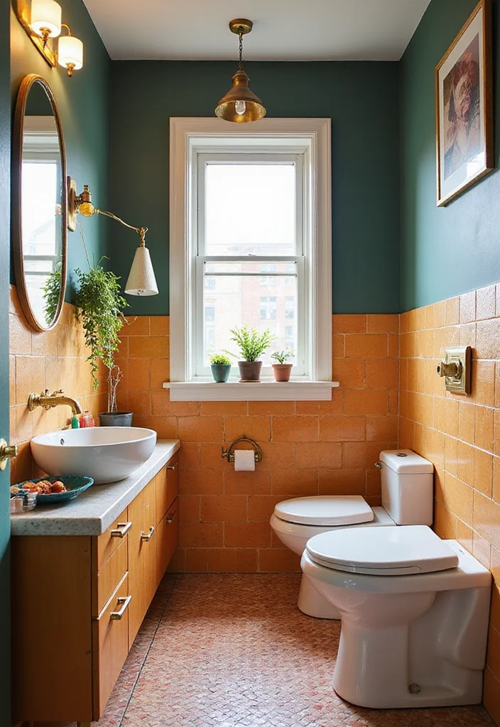 14 Basketweave Tile Bathroom Ideas With Classic Charm - 4. Bold Color Combinations