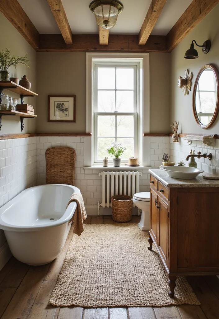 14 Basketweave Tile Bathroom Ideas With Classic Charm - 6. Farmhouse Charm