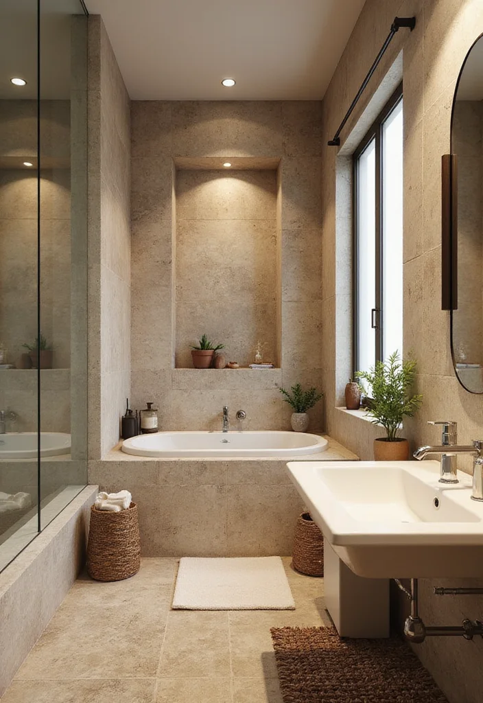 14 Basketweave Tile Bathroom Ideas With Classic Charm - 9. Natural Stone Accents