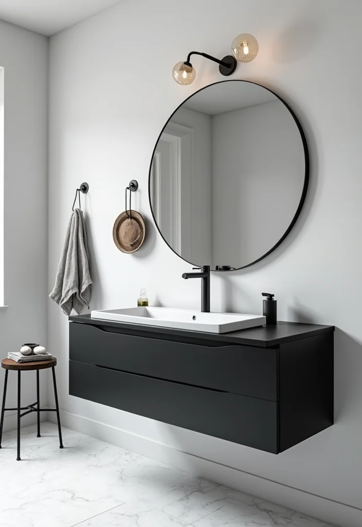 14 Black Vanity Bathroom Ideas With Modern Edge - 1. Sleek Monochrome Magic