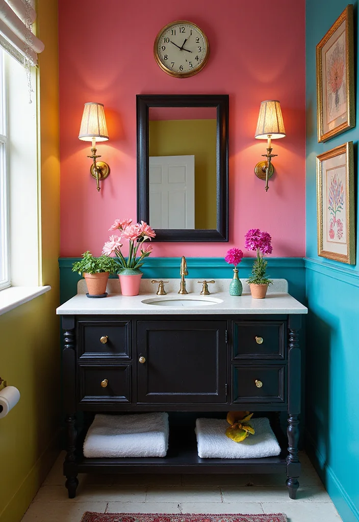 14 Black Vanity Bathroom Ideas With Modern Edge - 11. Playful Accents