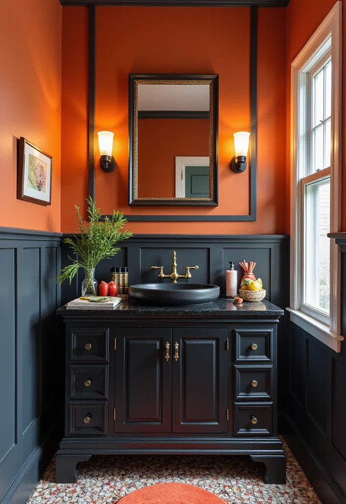 14 Black Vanity Bathroom Ideas With Modern Edge - 13. Color Pop Contrast