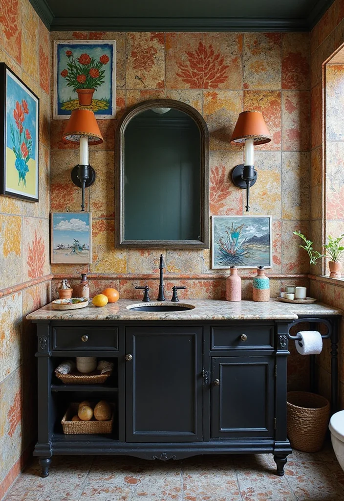 14 Black Vanity Bathroom Ideas With Modern Edge - 7. Artistic Flair