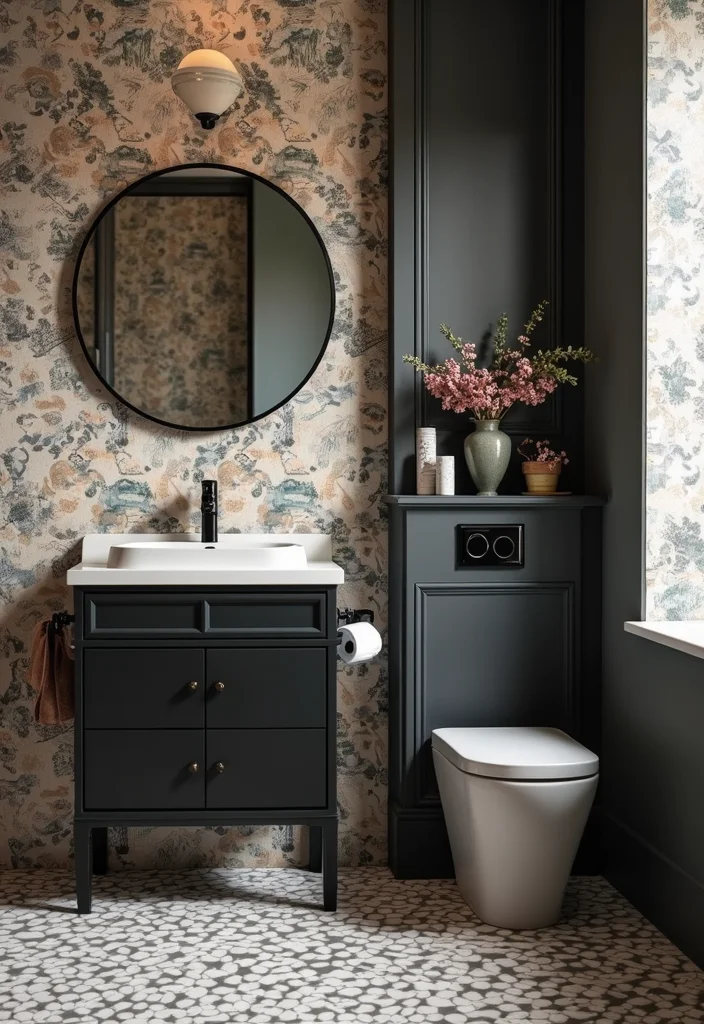 14 Black Vanity Bathroom Ideas With Modern Edge - 9. Bold Patterns and Textures