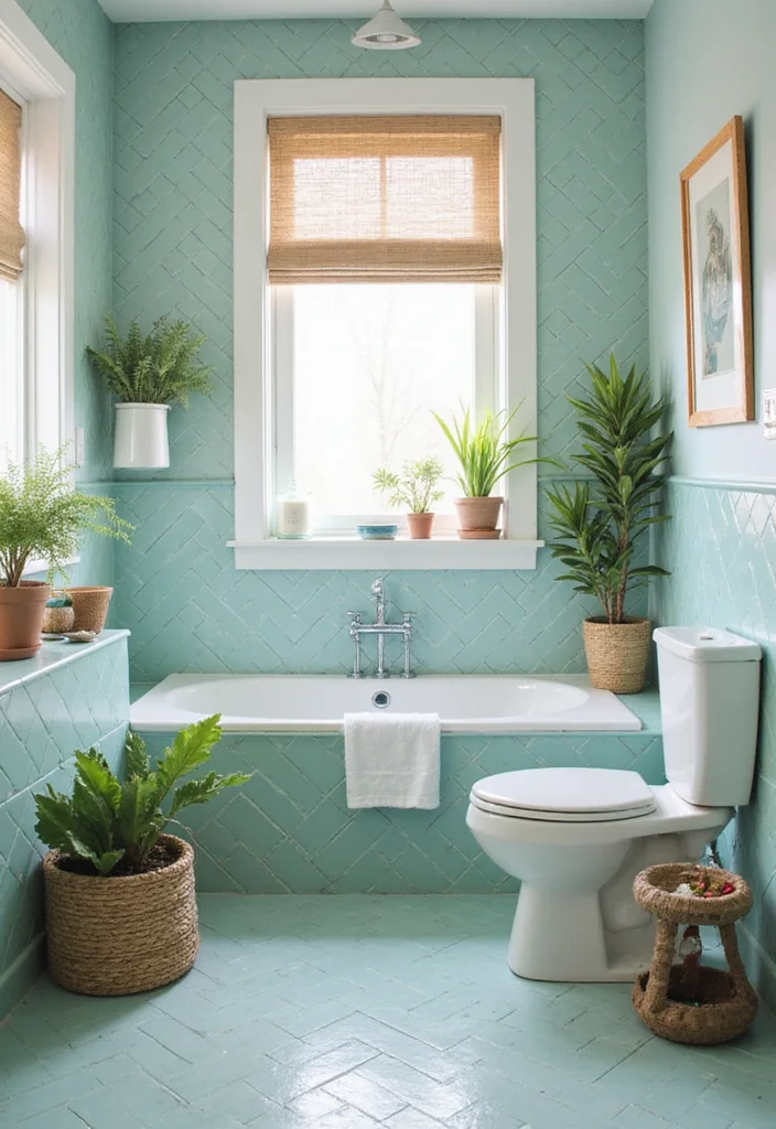 14 Blue Herringbone Tile Bathroom Designs You Will Love - 1. Ocean-Inspired Serenity