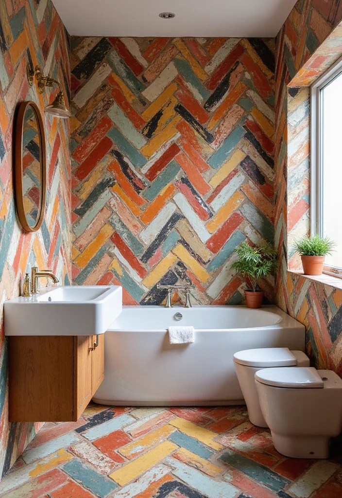 14 Blue Herringbone Tile Bathroom Designs You Will Love - 13. Artistic Expression