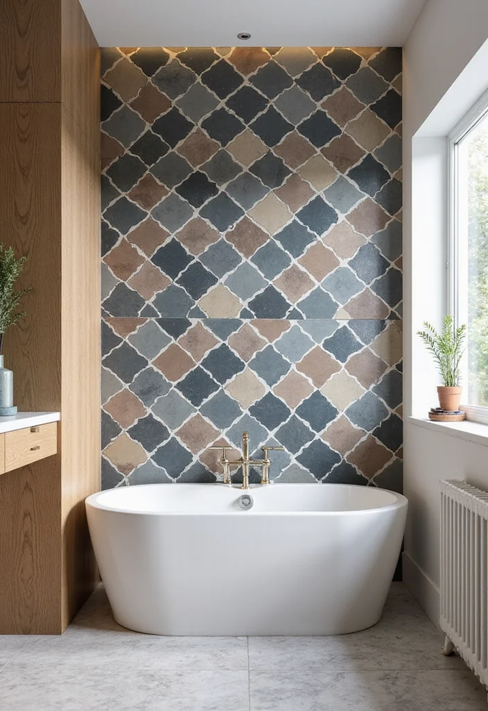 14 Blue Herringbone Tile Bathroom Designs You Will Love - 8. Statement Walls