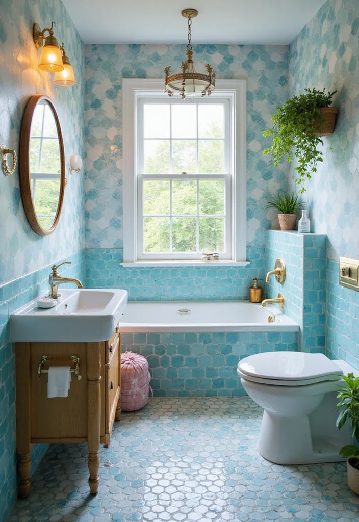 14 Blue Herringbone Tile Bathroom Designs You Will Love - 9. Playful Patterns