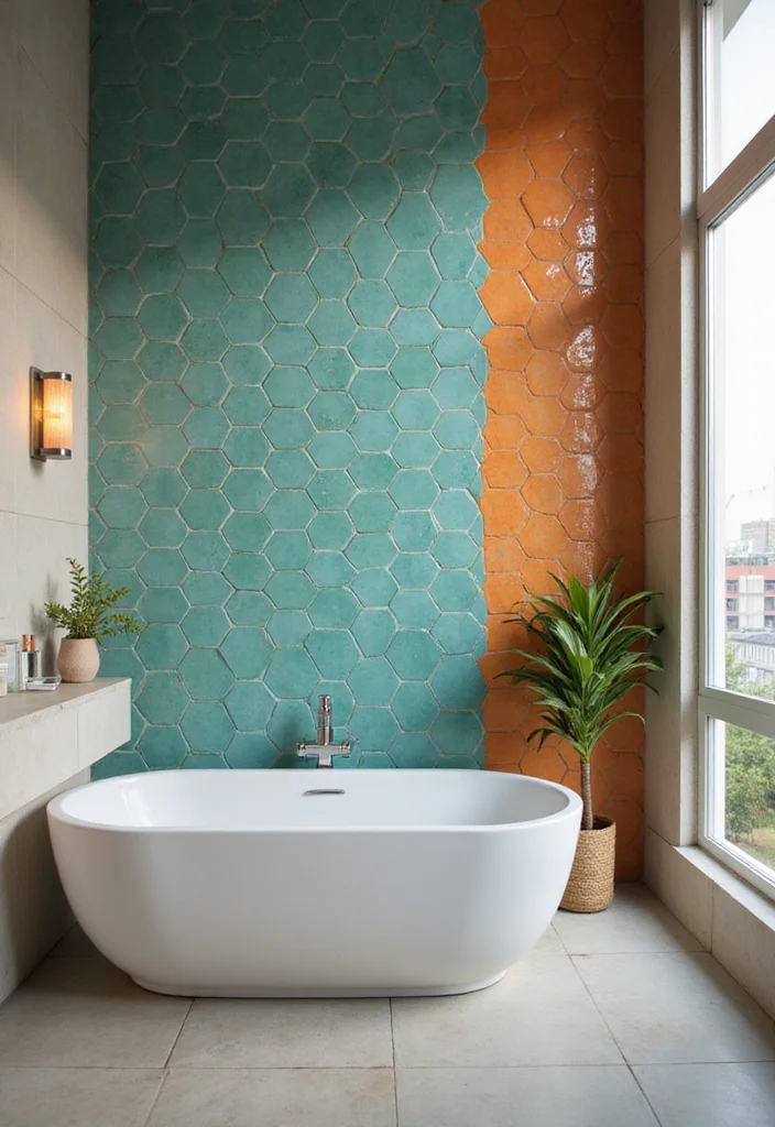 14 Boho Bathroom Tile Ideas With Artistic Patterns - 1. Vibrant Geometric Patterns