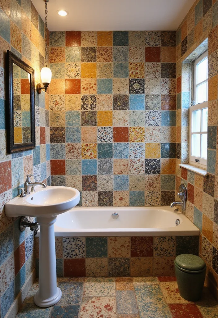 14 Boho Bathroom Tile Ideas With Artistic Patterns - 10. Eclectic Patchwork Designs