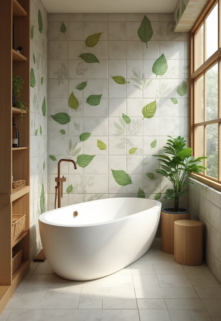 14 Boho Bathroom Tile Ideas With Artistic Patterns - 14. Nature-Inspired Patterns