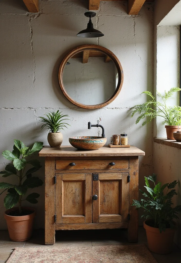 14 Boho Bathroom Vanity Ideas With Free Spirit Style - 1. Reclaimed Wood Vanity