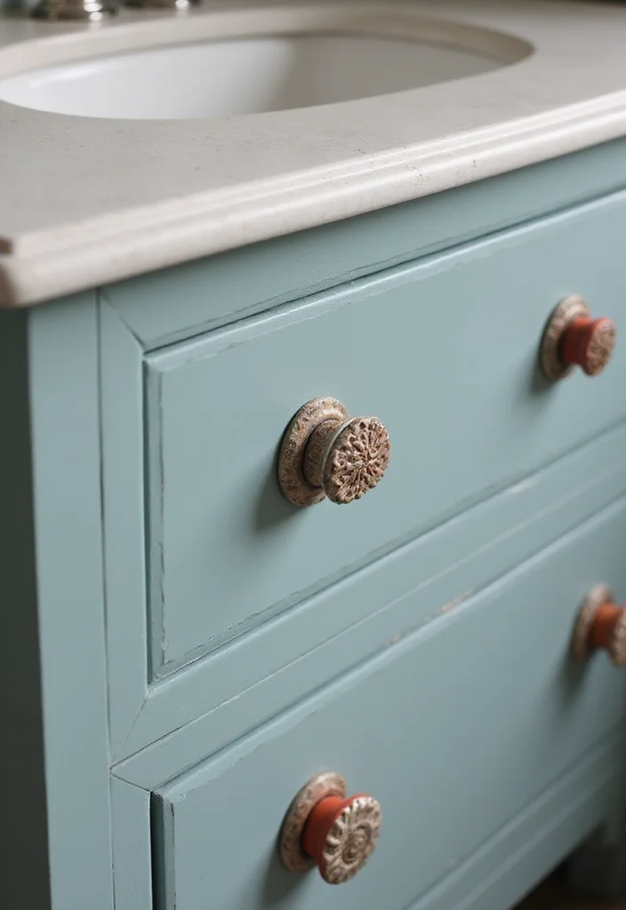 14 Boho Bathroom Vanity Ideas With Free Spirit Style - 13. Unique Drawer Pulls and Hardware