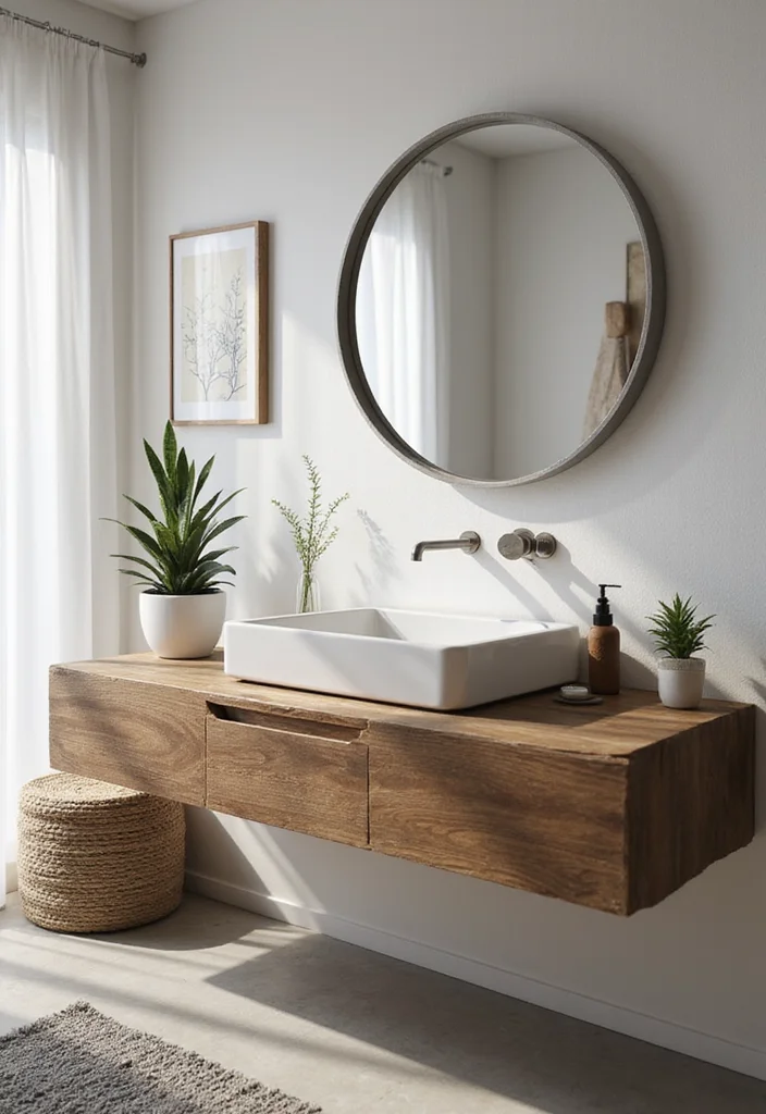 14 Boho Bathroom Vanity Ideas With Free Spirit Style - 3. Floating Vanity with Natural Edge