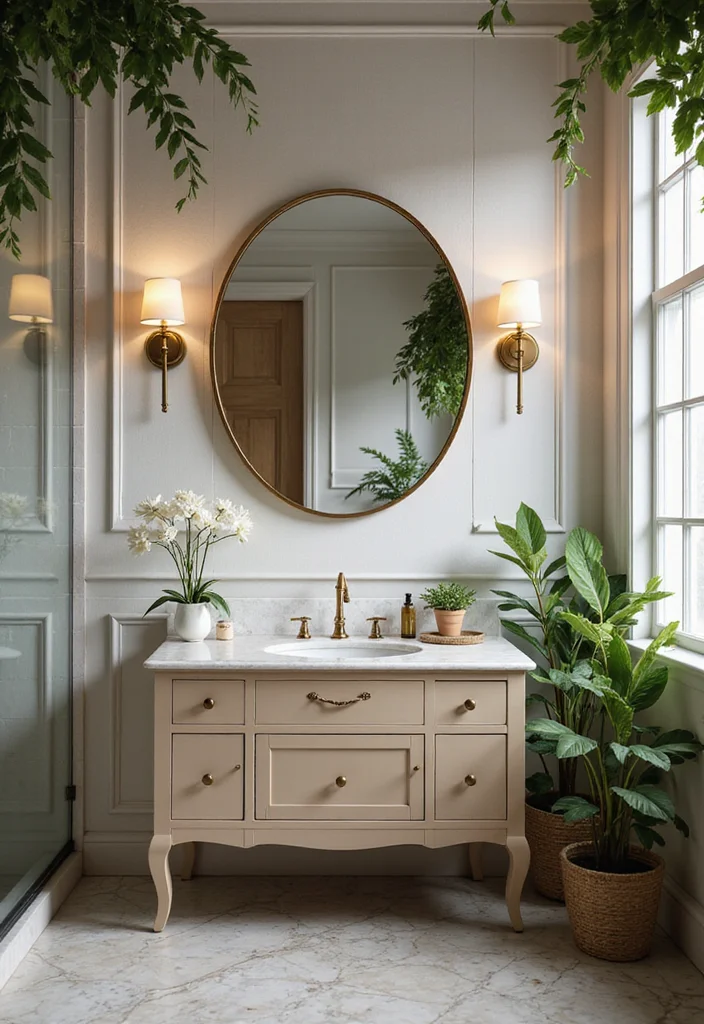 14 Boho Bathroom Vanity Ideas With Free Spirit Style - 4. Round Mirror Magic