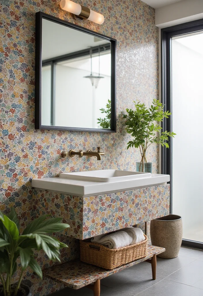14 Boho Bathroom Vanity Ideas With Free Spirit Style - 5. Colorful Mosaic Tile Vanity