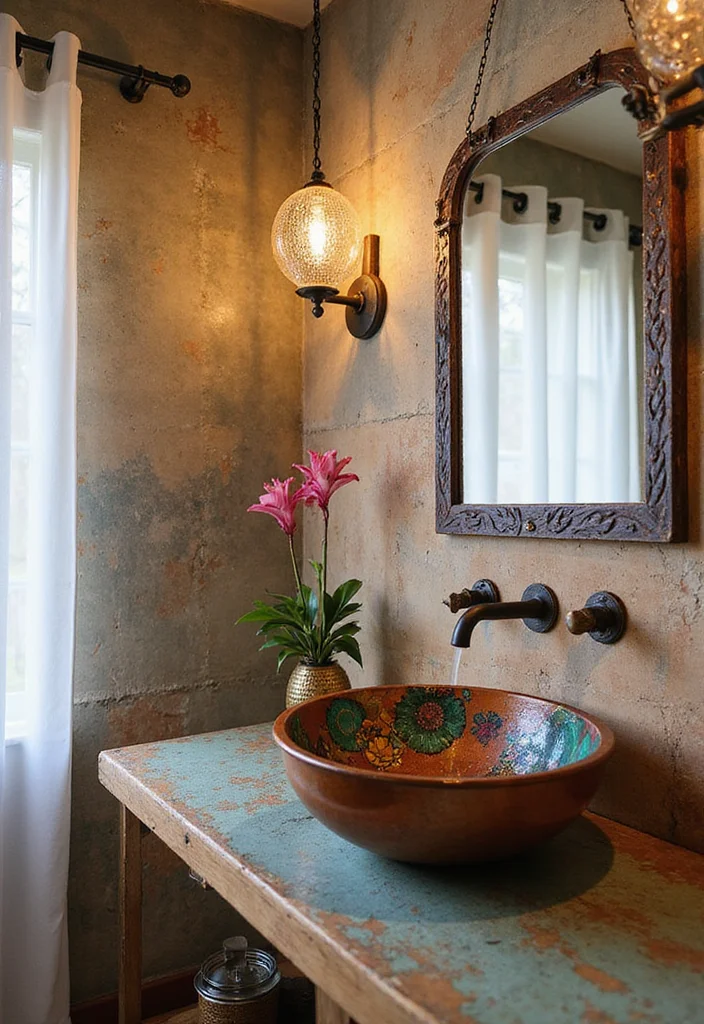 14 Boho Bathroom Vanity Ideas With Free Spirit Style - 7. Eclectic Sink Choices
