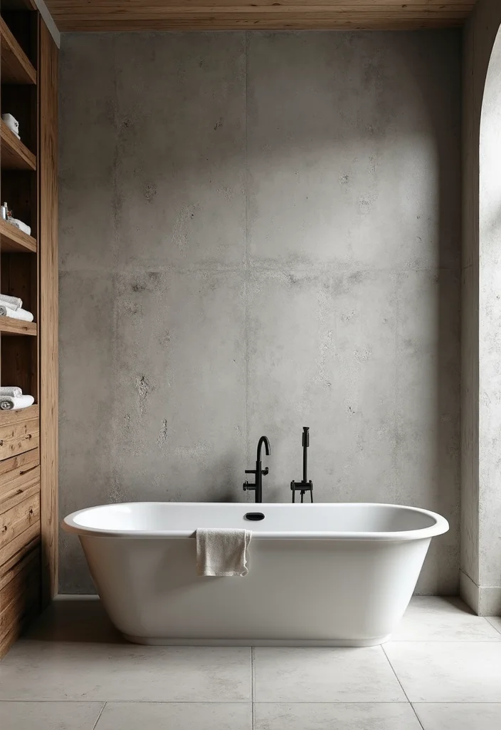 14 Concrete Wall Bathroom Ideas With Modern Style - 1. Raw and Rustic