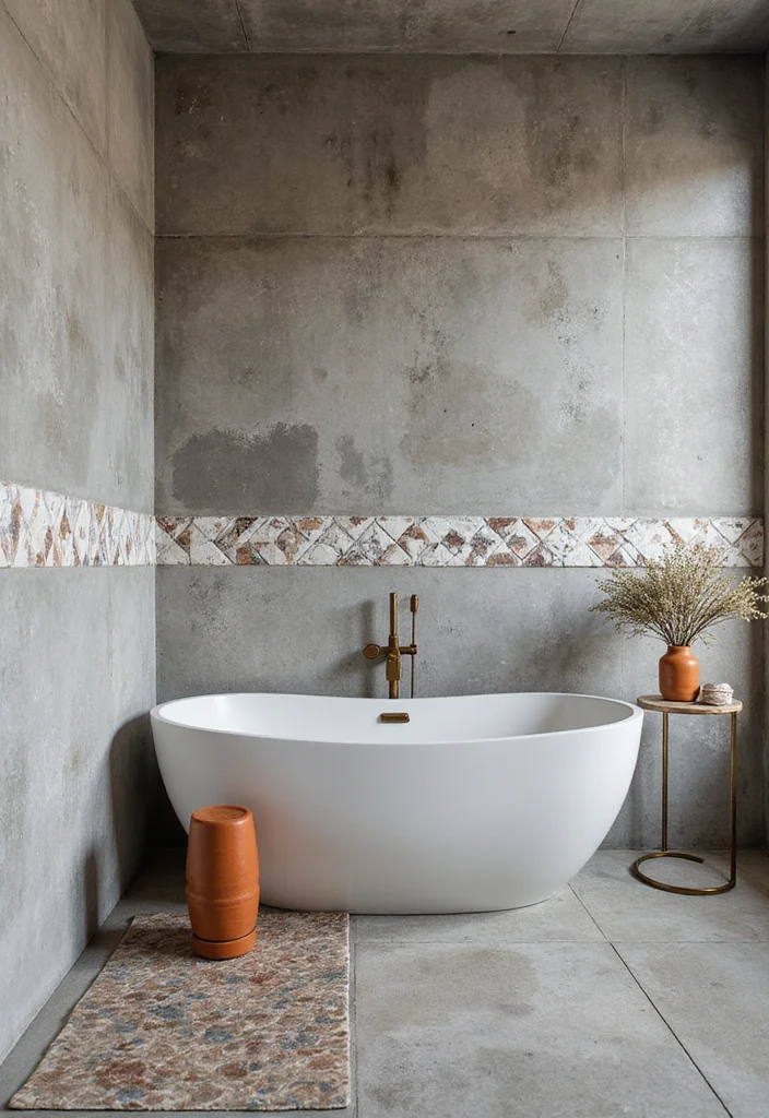 14 Concrete Wall Bathroom Ideas With Modern Style - 11. Geometric Patterns
