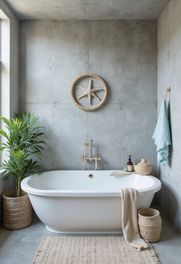 14 Concrete Wall Bathroom Ideas With Modern Style - 14. Coastal Inspiration