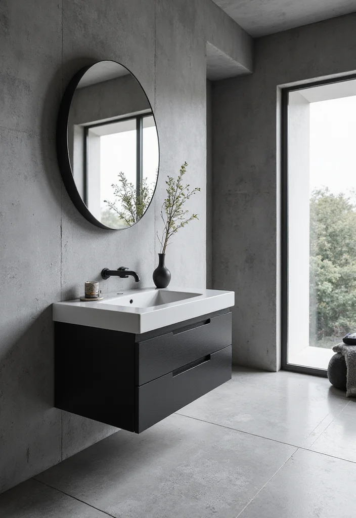 14 Concrete Wall Bathroom Ideas With Modern Style - 2. Monochrome Elegance