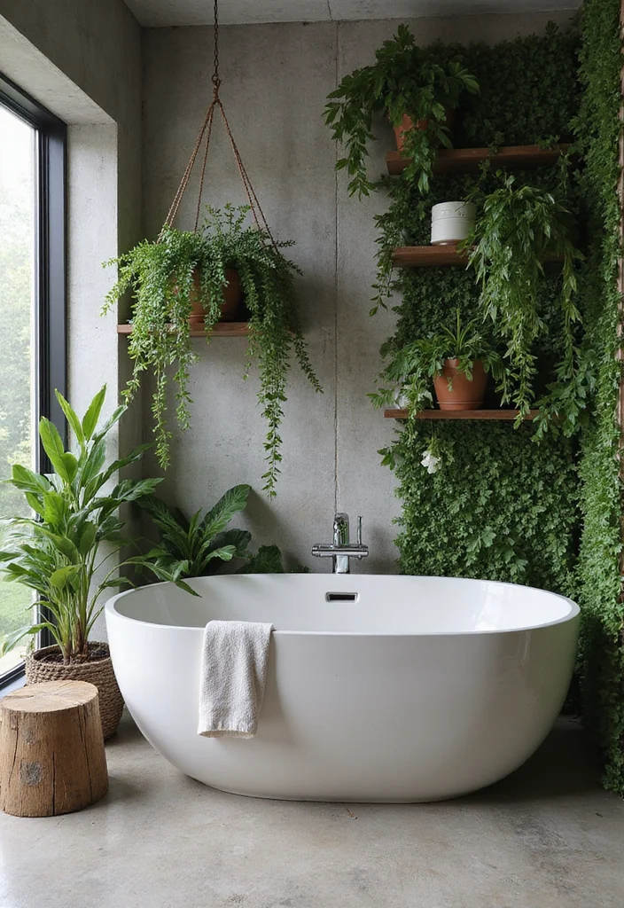 14 Concrete Wall Bathroom Ideas With Modern Style - 3. Nature Meets Concrete