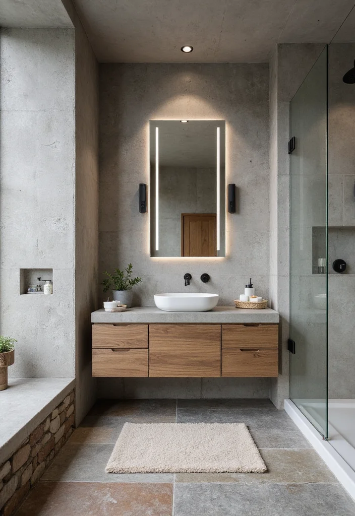14 Concrete Wall Bathroom Ideas With Modern Style - 6. Textural Play