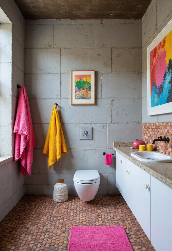 14 Concrete Wall Bathroom Ideas With Modern Style - 7. Bold Accents