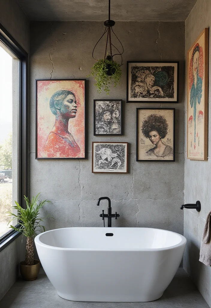 14 Concrete Wall Bathroom Ideas With Modern Style - 9. Artistic Expression