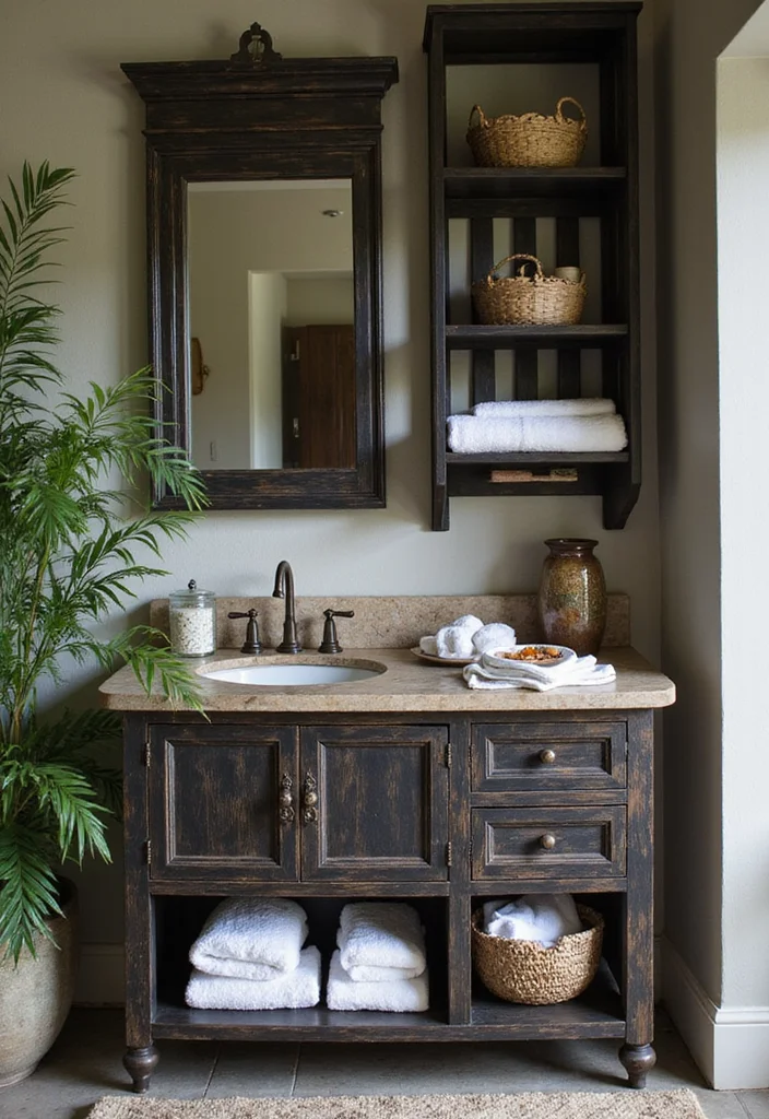 14 Dark Bathroom Vanity Ideas With Bold Mood - 1. Rustic Black Oak Vanity