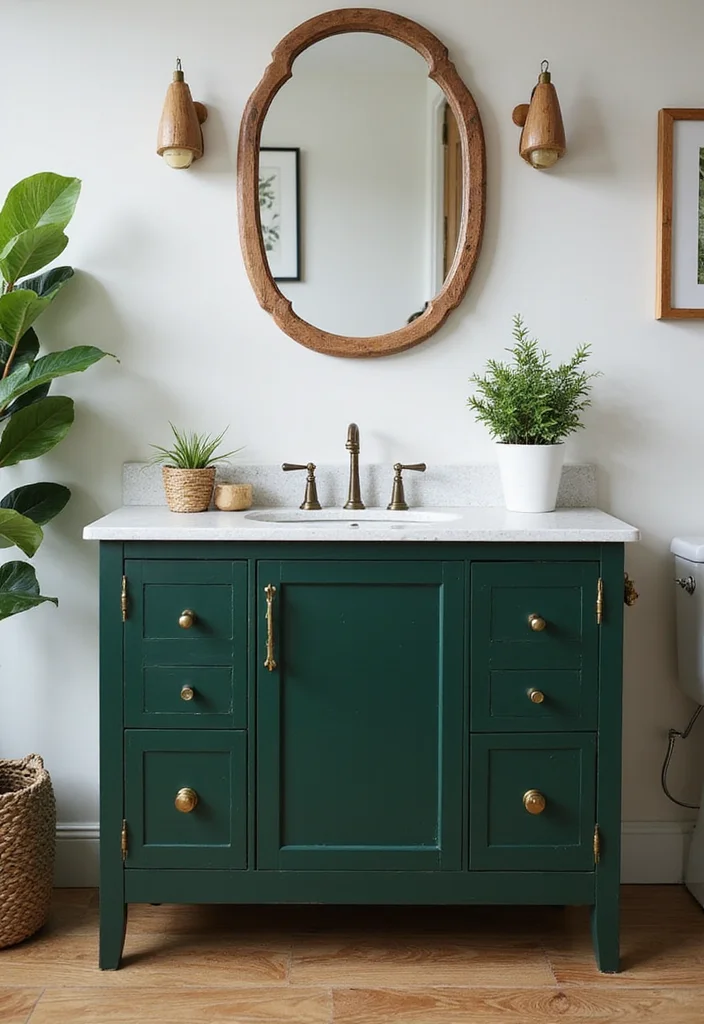 14 Dark Bathroom Vanity Ideas With Bold Mood - 10. Deep Forest Green Vanity